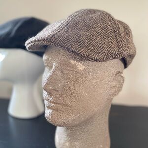 NEW Timberland Brown & Grey Herringbone Flat Cap Cabbie Newsboy Hats